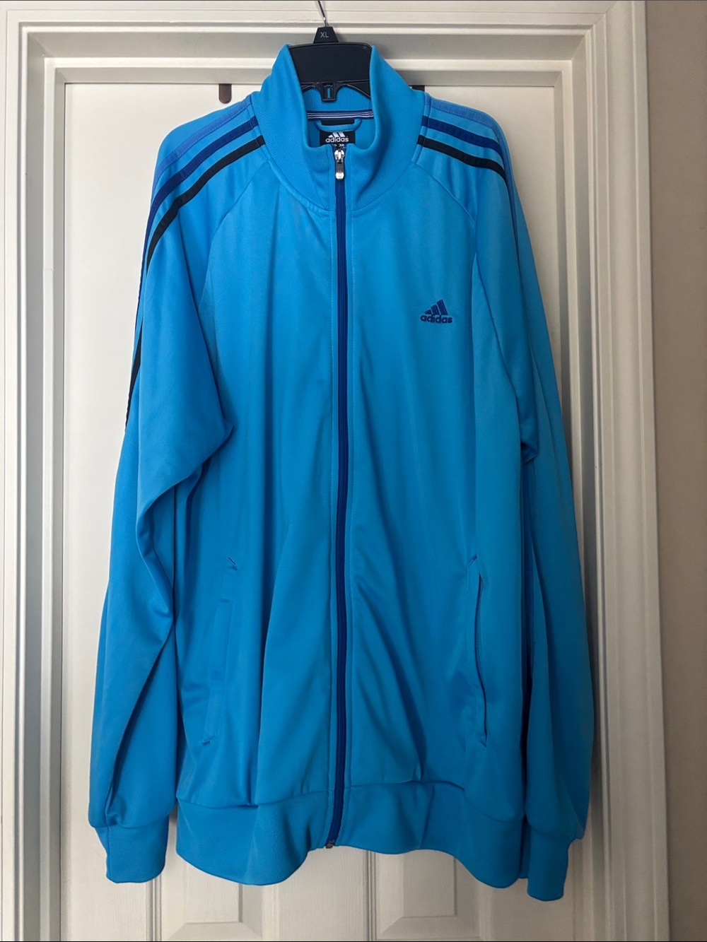 adidas Men's Bright Blue Zip Track Jacket with different blue Stripes 2XL